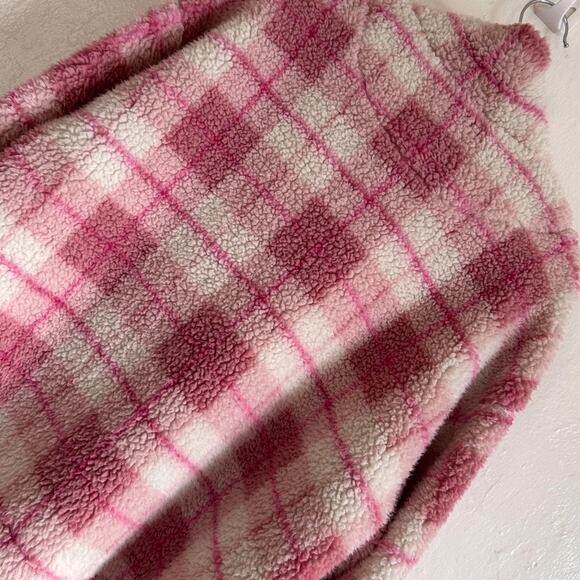 Preppy Plaid 90s Teddy Fleece Mauve Pink Zip Up Women M - Picture 5 of 7